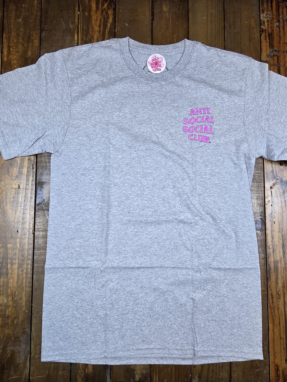 Men's Anti Social Social Club Grey Tee with Pink Logo